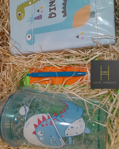 Kit Infantil Dinossauro: Copo, Caderno e Caneta