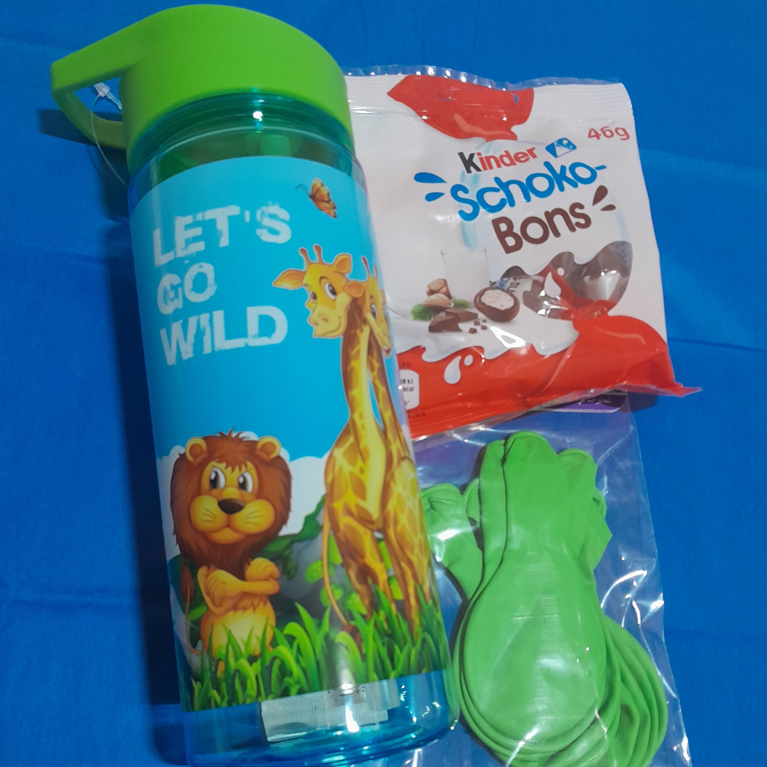 KIT.008 GARRAFA COM PALHINHA RENA 500ML - TEMA ZOO